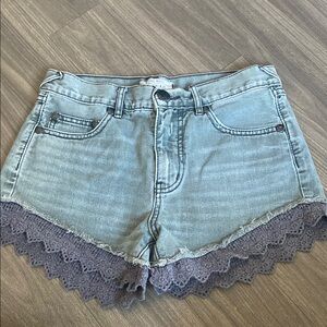 Women's Denim Shorts with Lace Trim